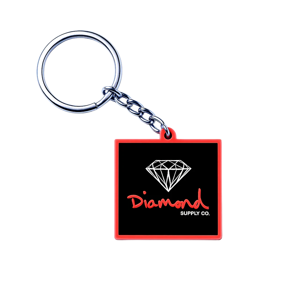 DIAMOND SUPPLY CO 3 PACK RUBBER KEYCHAIN RED - OG SCRIPT- 3PACKS