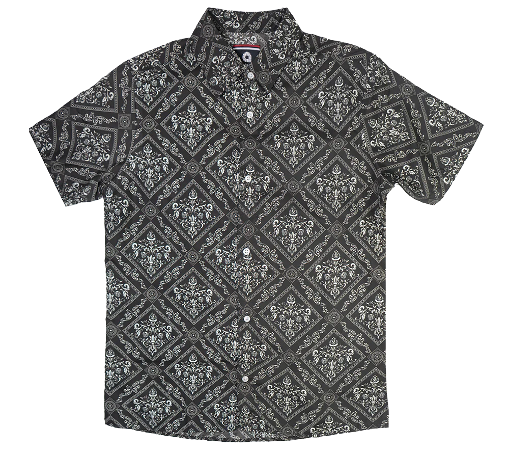 AKADEMIKS S/S BUTTON DOWN BLACK/GREY - A13SW22- 6PC PACK