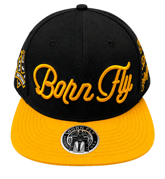 BORN FLY EMBROIDERED SNAPBACK HAT BLACK - 1707X2301