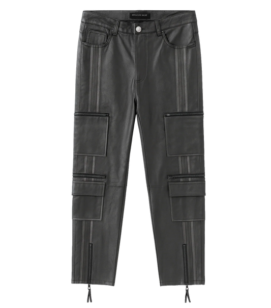 EMBELLISH LEATHER CARGO JEANS BLACK - EMBHOL124-041- 6PC PACK