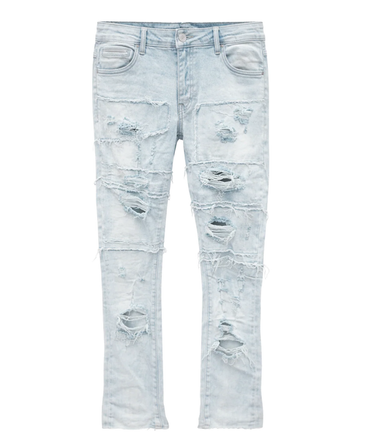 EMBELLISH STACKED FLAIR JEANS INDIGO BLEACH - EMBHOL124-033- 6PC PACK