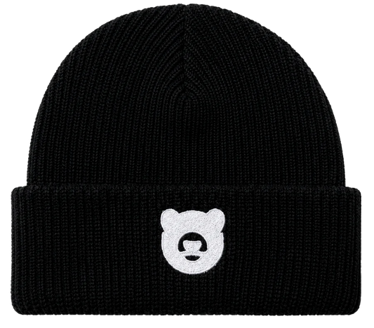 FLUF WORLD KNITTED CUFF BEANIE BLACK - BEAR LOGO