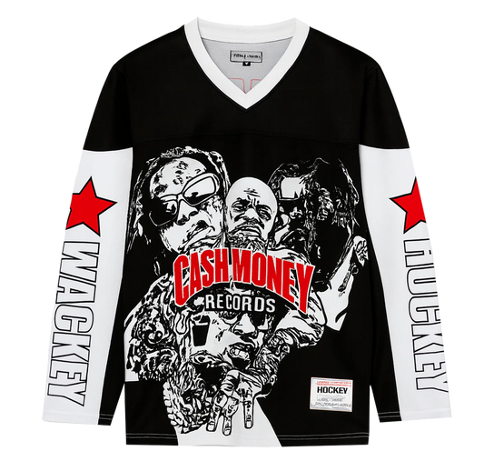 HEADGEAR CASH MONEY RECORDS HOCKEY JERSEY WHITE/BLK - HGC053-HKYJ-37- 6PC PACK