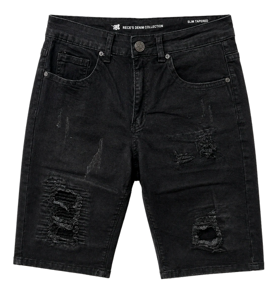 RECESS DISTRESSED TAPERED DENIM SHORTS BLACK - J-227-S- 6 PC PACK