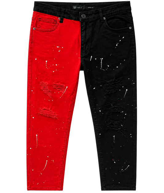 WAIMEA DISTRESSED DENIM JEANS BLACK RED - M5235TA- 6 PC PACK