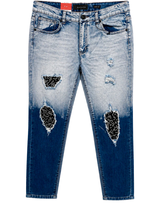 WAIMEA DISTRESSED DENIM JEANS BLUE 2 TONE - M4915DA- 6 PC PACK