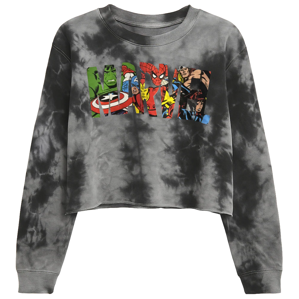 WOMENS LICENSED MARVEL CROPPED L/S SHIRT BLACK - 7MAC552640XCL- 6PC PACK
