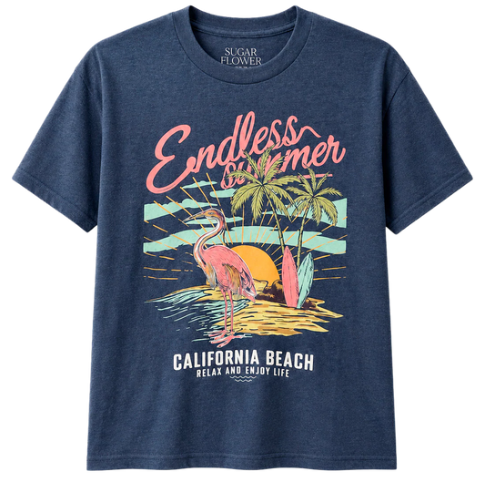 WOMENS SUGAR FLOWER GRAPHIC T-SHIRT NAVY - JRSFSP24BT012
