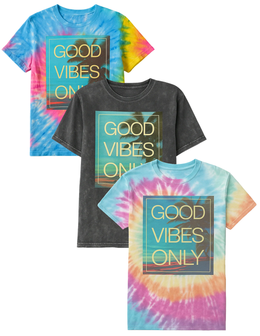 YOUTH BOYS ASSORTED GOOD VIBES T-SHIRT ASST - 3PLY96330BU-C02- 6PC PACK