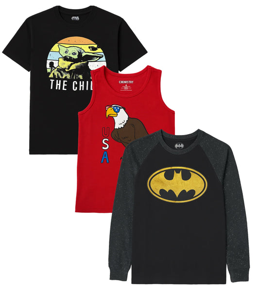 YOUTH LICENSED ASSORTED SHIRTS ASST - KDSTPS- 6PC PACK